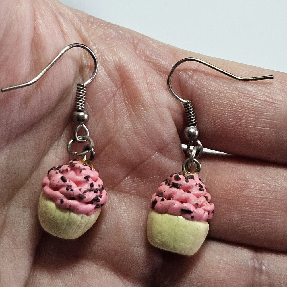 Pink Frosted With Sprinkles Cupcake Dangling Earrings